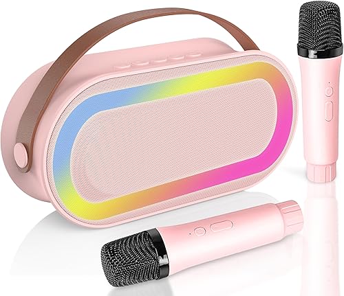 Máquina de karaoke portátil para niños  Altavoz Bluetooth portátil con 2 micrófonos inalámbricos y luces LED, regalos de Navidad de karaoke para
