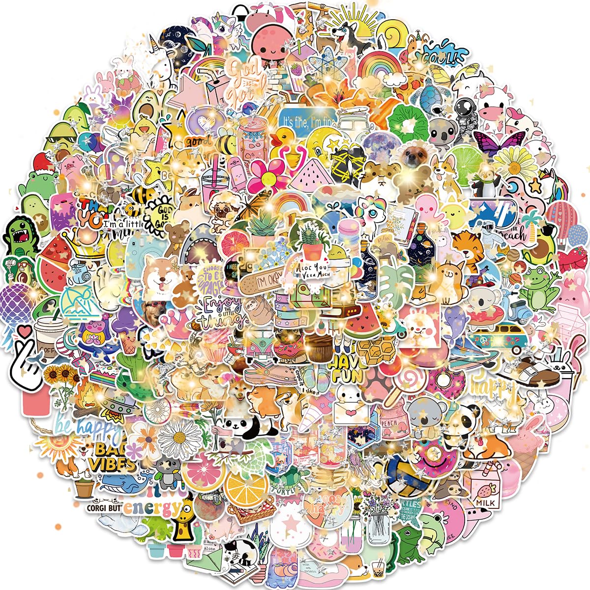 Sapuion 300PCS Cute Holographic Stickers for Kids, Waterproof Vinyl Laptop Skateboard Water Bottle Decals, Aesthetic Bubble Pattern, Wide Applications