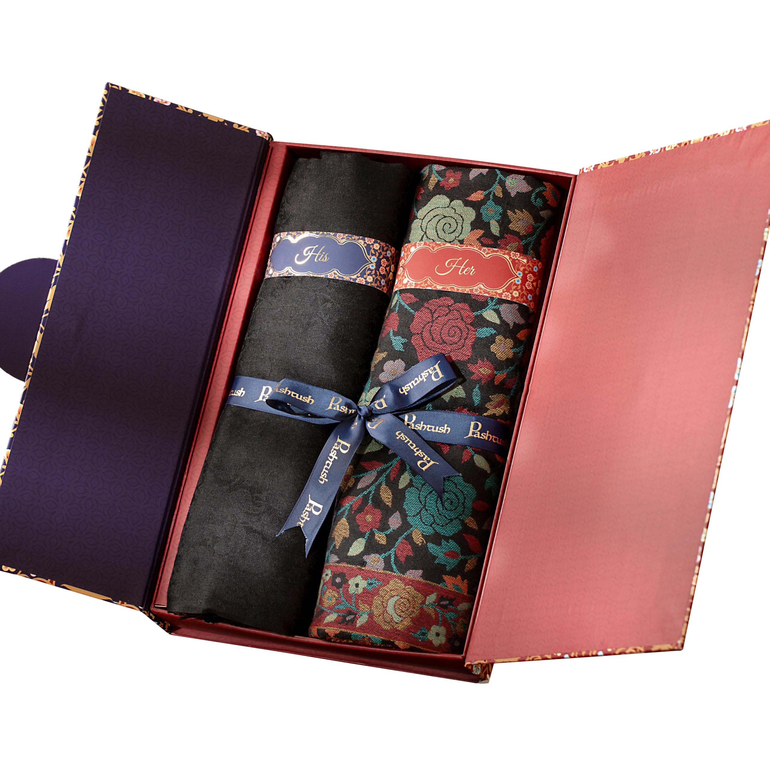 pashtush His And Her Set Of Mens Reversible Stole and Womens Extra Fine Wool Stole With Premium Gift Box Packaging, Black-picture-29