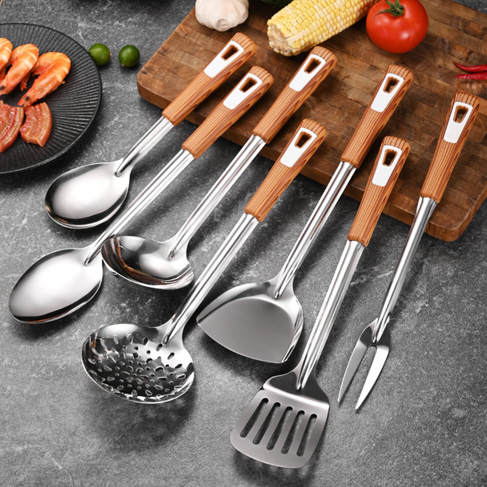 10 ustensiles de cuisine en acier inoxydable 201 - Outil de cuisine essentiel - Avec fente - Tuner - Cuillère de service