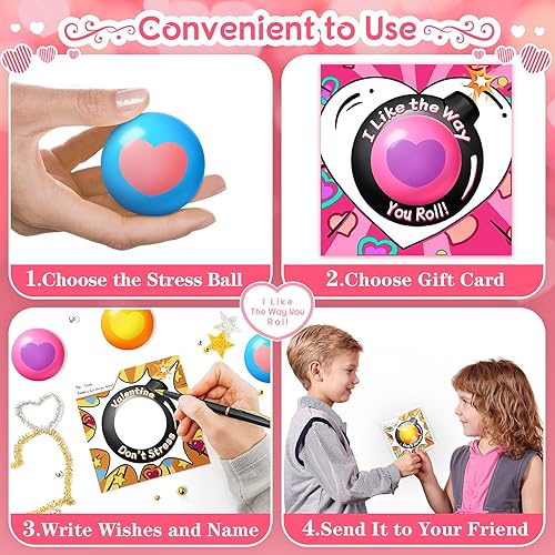 Miniatura 3 de GMAOPHY Paquete de 24 tarjetas de San Valentín con bolas de estrés para niños, juguetes sensoriales para intercambio de regalos de San Valentín,