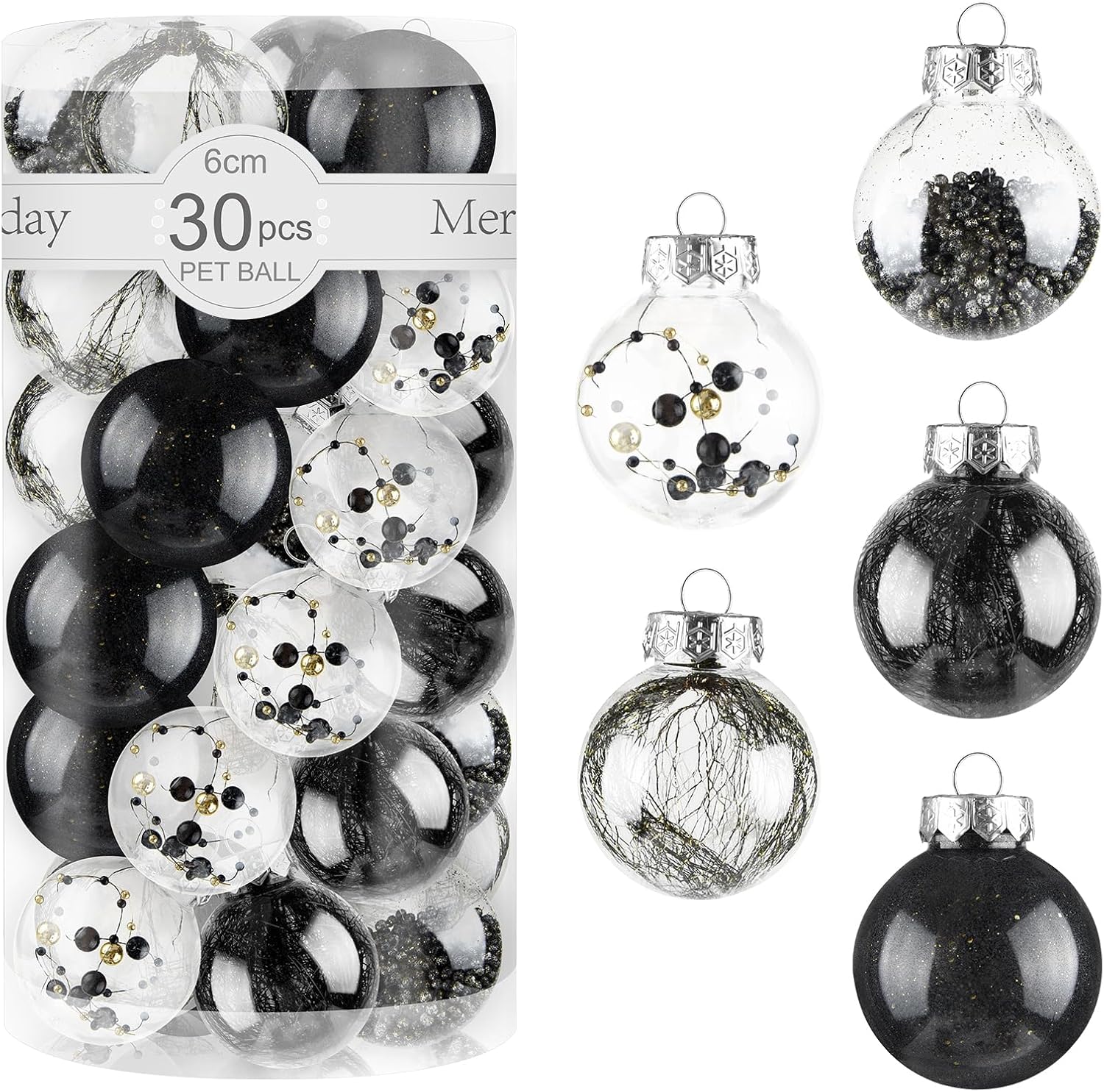 60MM/2.36" Clear Plastic Christmas Ball Ornaments, 30pcs Shatterproof Black Christmas Decorations, Christmas Ornaments Set for Xmas Tree Decorations Wedding Holiday Party Home Decor 5.black