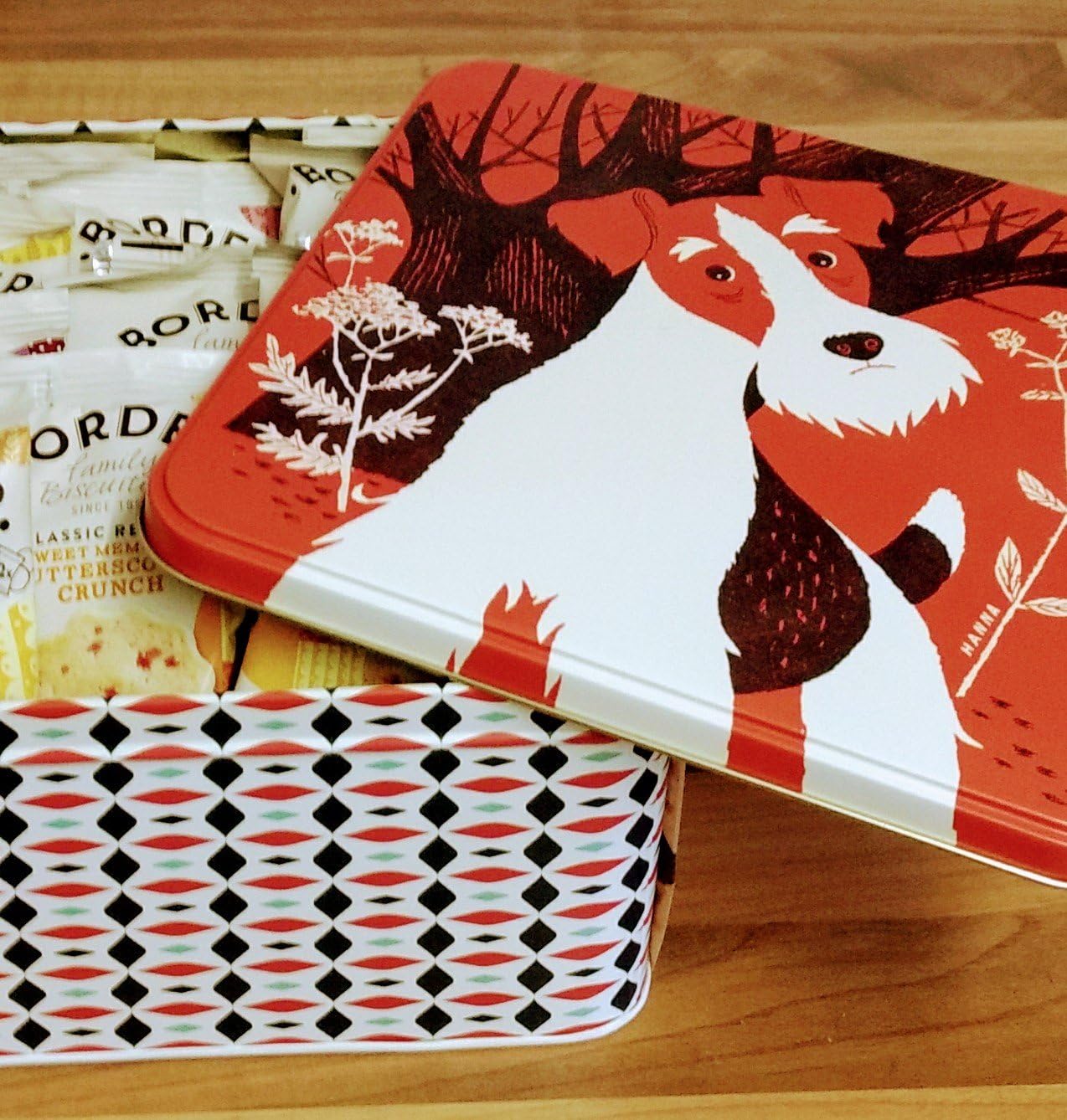 John Hanna John Hann Dog Design Large Square Tin, Metal