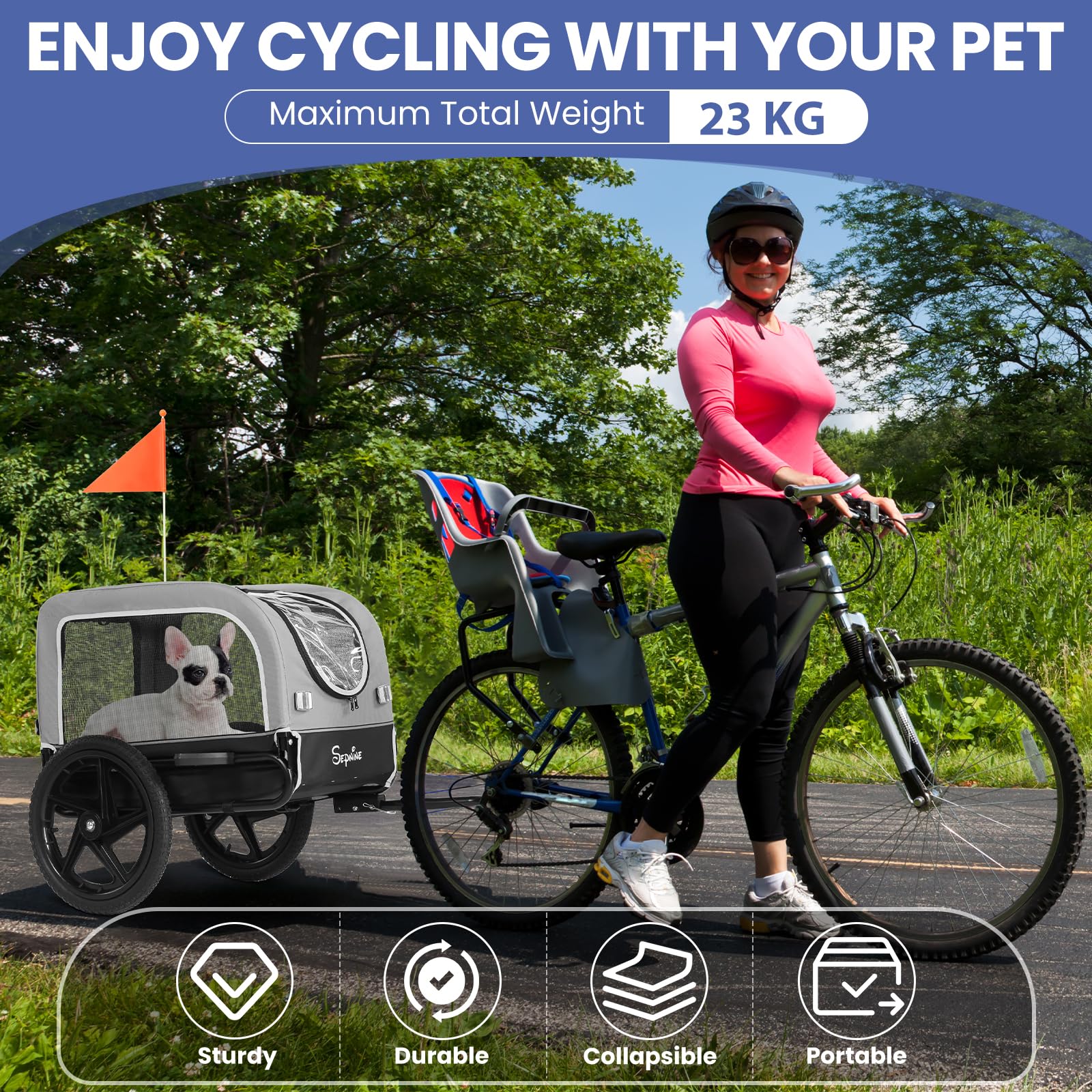 Hundeanhänger für Fahrrad für Kleine und Mittelgroße Hunde - 23kg, Faltbarer Fahrradanhänger Hunde mit Schnellverschluss-Rädern, Ideal für Fahrradtouren und Outdoor-Aktivitäten