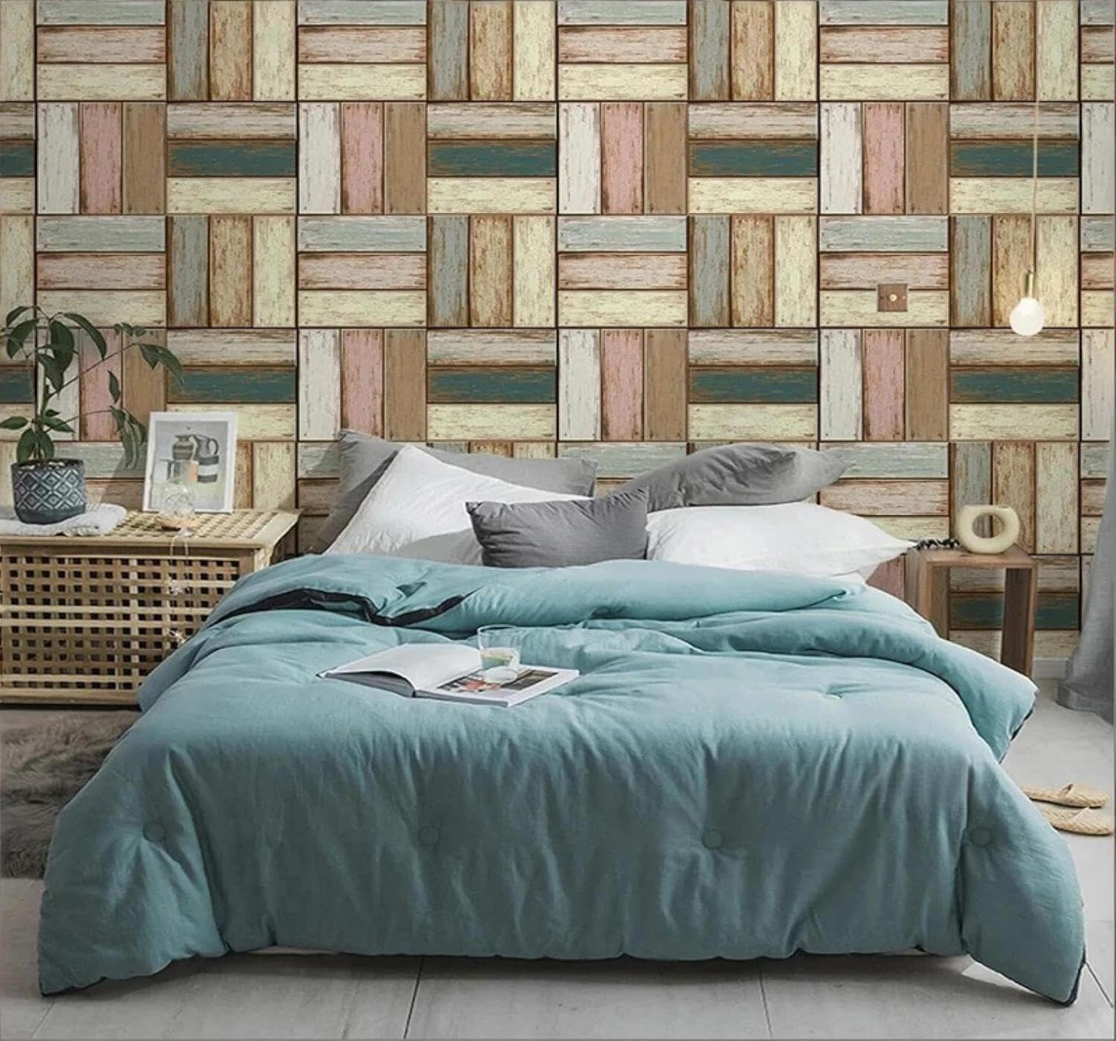 Xlming 250Cm×170Cm(B×H) Vintage Nostalgic Colourful Wooden Panels Art 3D Wallpaper Luxury Home Dining Decor Paste Sofa Living Room The Wall For Bedroom Mural-250Cm×170Cm