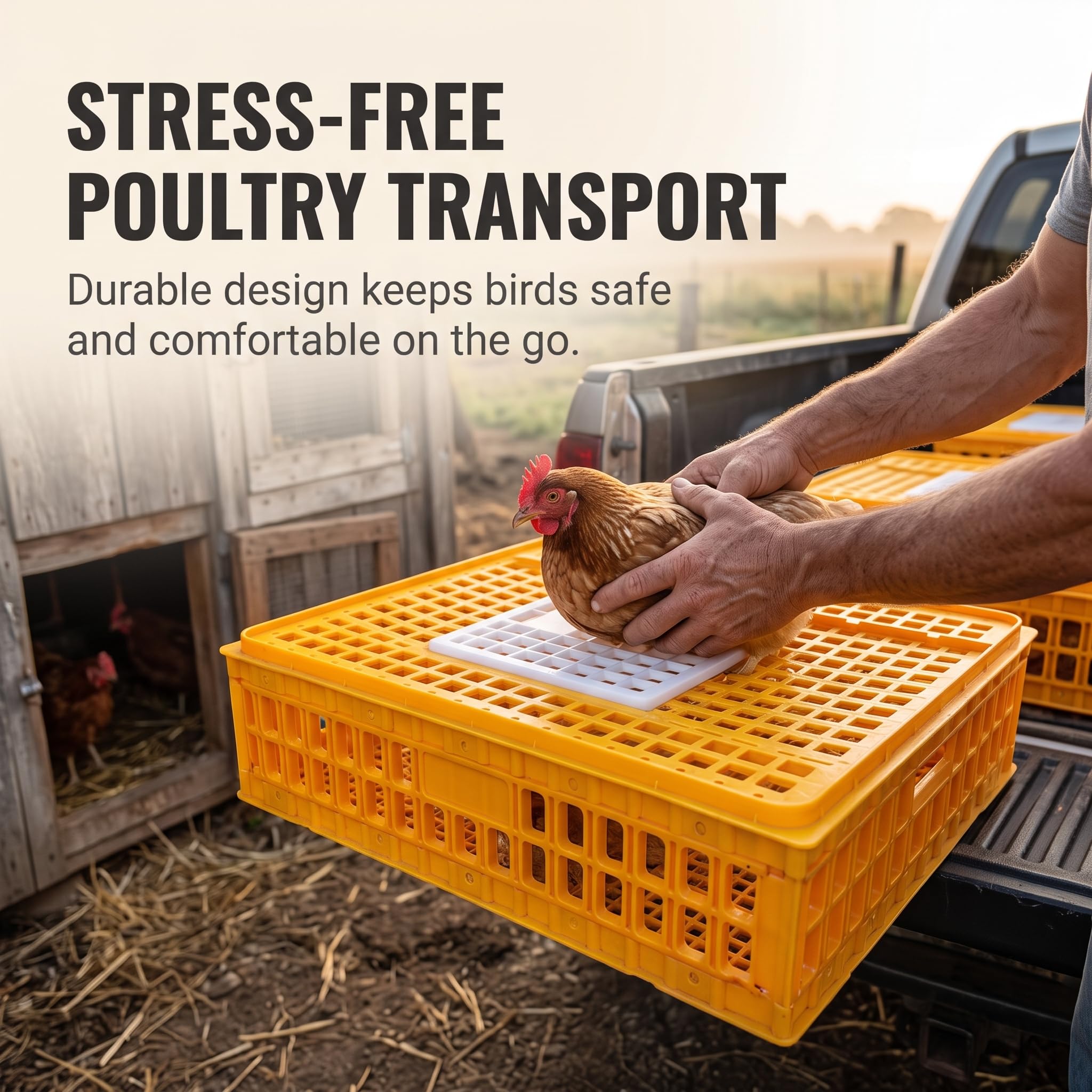 Jaula Transporte para Aves Corral, Transportín Plástico para Pollos y s, Anti-Caída y Anti-Presión, Amarillo