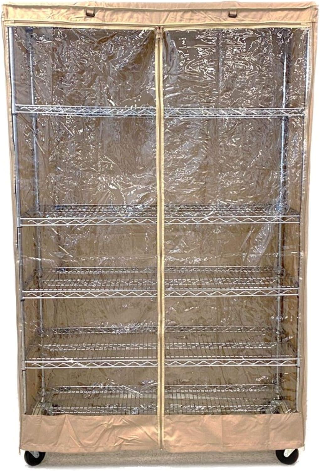 Formosa Covers Storage Shelving Unit Cover, Khaki Color with one Side See Through