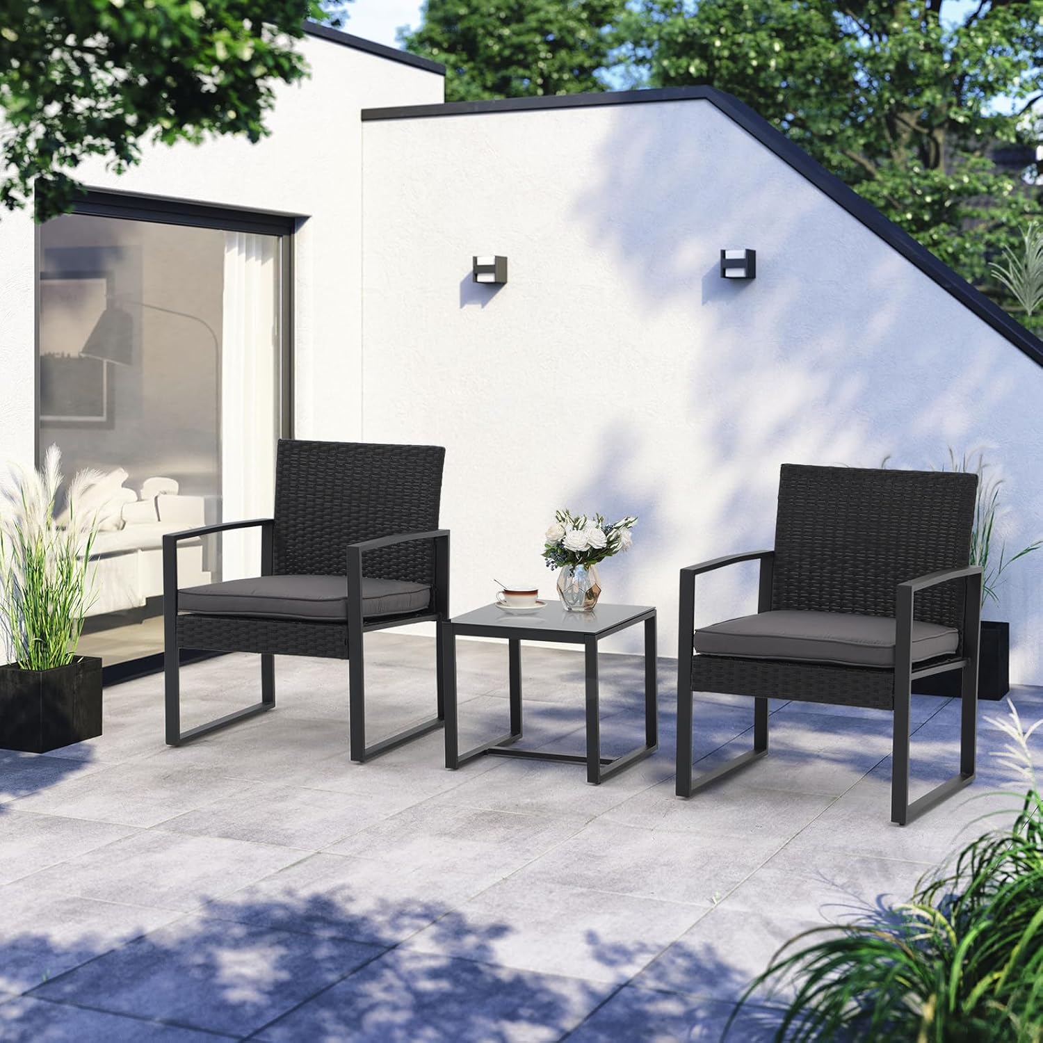 JOIVI 3 Pieces Patio Bistro Set, Wicker Outdoor Furniture