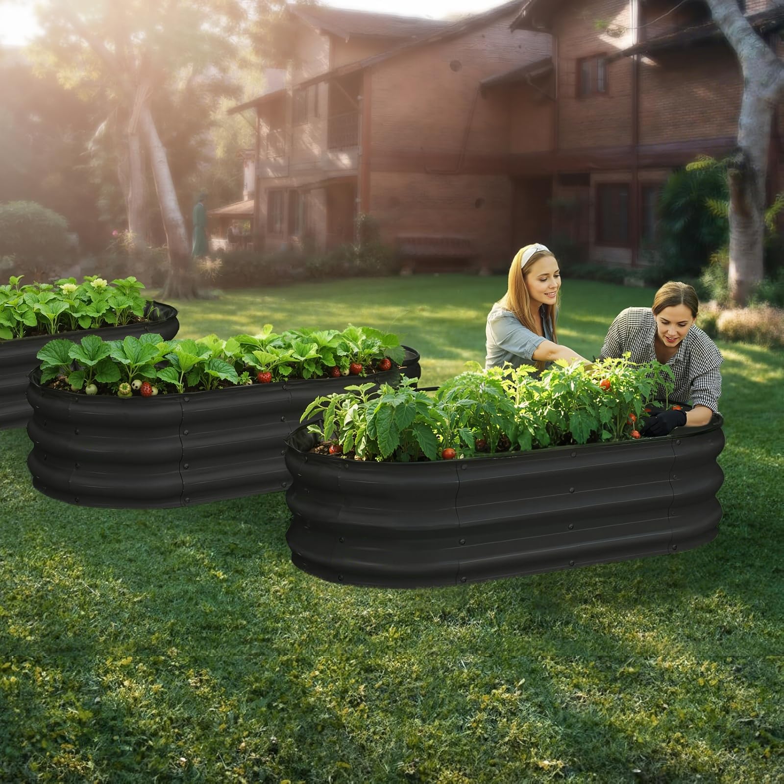 Cachpib Black Metal Raised Beds For Garden Vegetables 195X28x60cm Outdoor Galvanised Planter Box For Growing Outdoor Plants, Vegetables, Flowers And Herbs