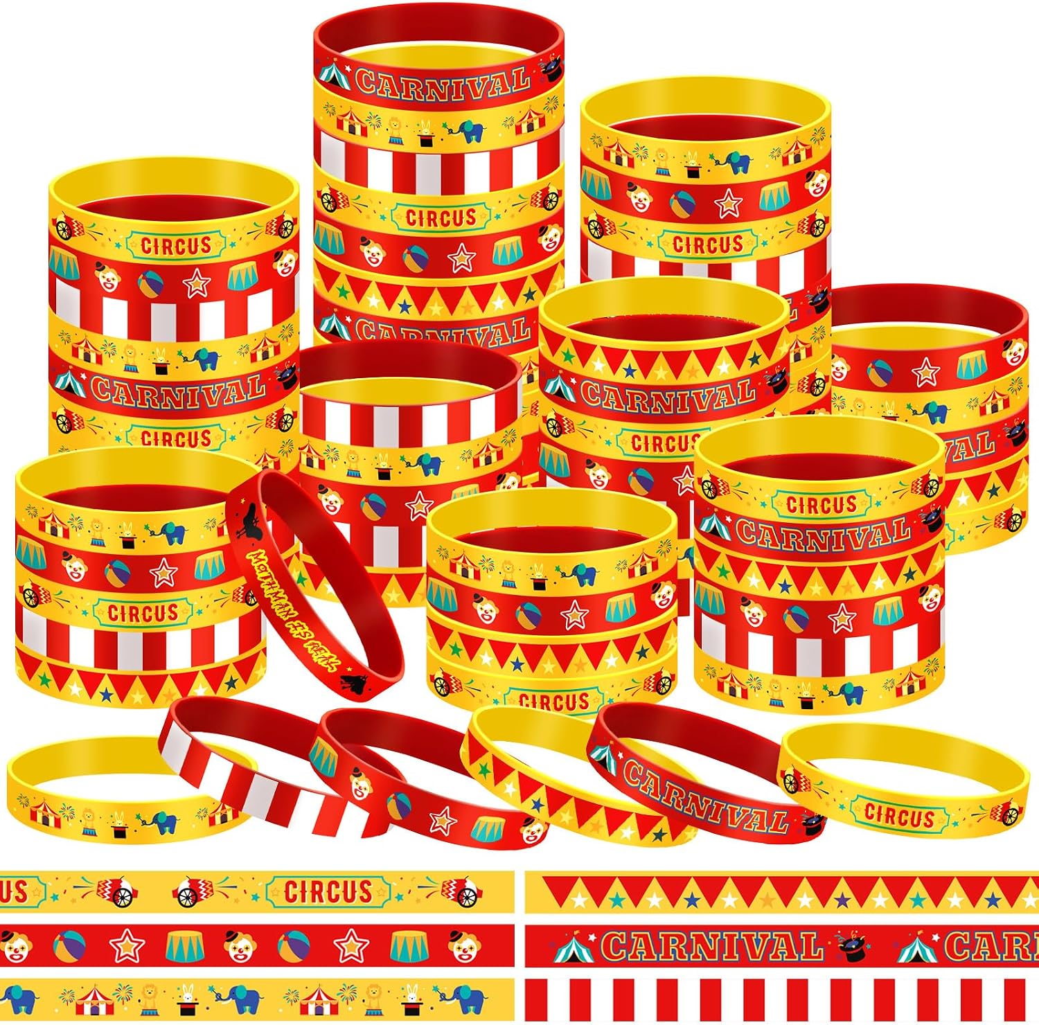 RoundFunny 96 Pcs Carnival Party Favors Supply Silicone Bracelets Bulk
