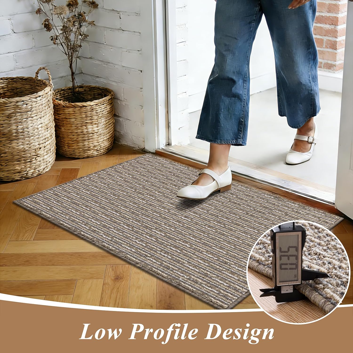 Ileading Indoor Door Mat 24"x36" Non-Slip Washable, Super Absorbent Stain Resistant Pet Friendly Muddy Paws Welcome Mat, Entryway Mat for Entrance Bath Laundry (Beige)