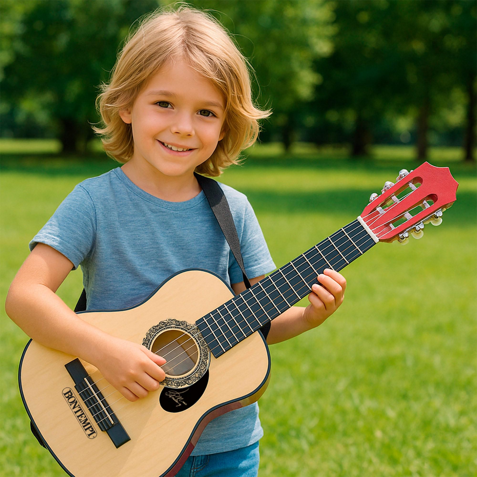 COLORBABY Bontempi Guitarra clásica de Madera 75 cm con Correa, 6 Cuerdas funcionales, Diseño Tradicional, Cuerpo Brillante, Ligera y manejable, para iniciarse en la música a Partir de 5 años (39231)