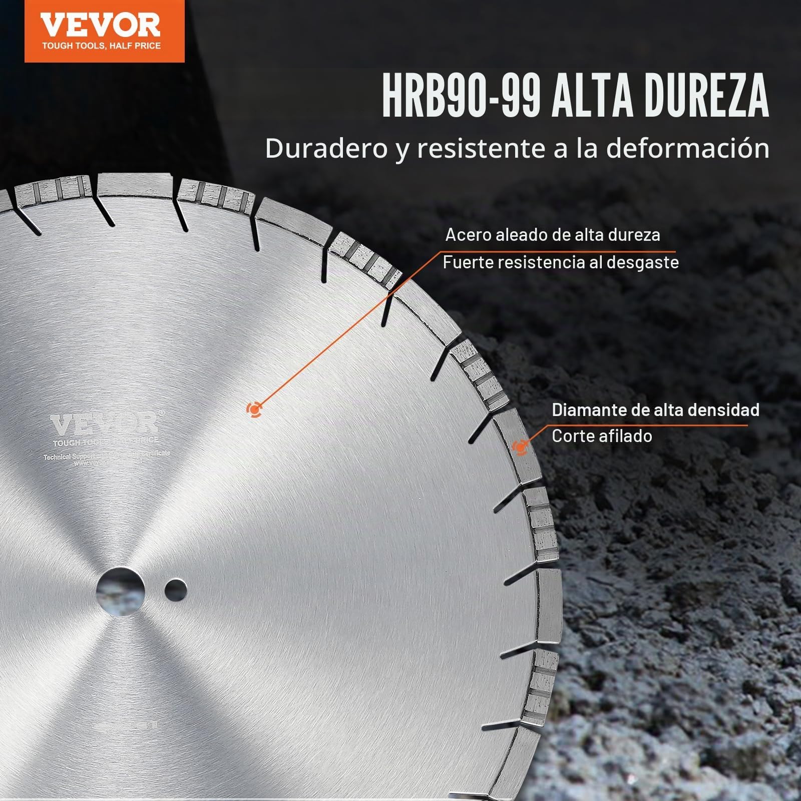VEVOR Disco de Corte de Diamante 450 mm Disco de Diamante Húmedo o Seco Hoja de Sierra con Dientes Inclinados 12 mm Diámetro del Orificio Central Universal 25,4 mm Para Hormigón, Azulejos, Ladrillo