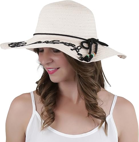 Miniatura 9 de ToBeInStyle Sombreros de verano para mujer Visera con detalle de abeja roja corona de rayas beige y negro - Beige