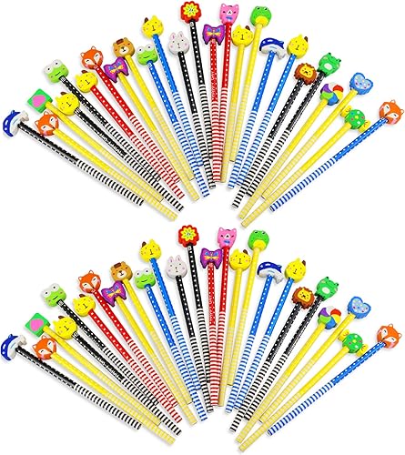 Paquete de 50 lápices de animales de dibujos animados coloridos surtidos con borradores, lápices divertidos número 2 para niños, suministros de