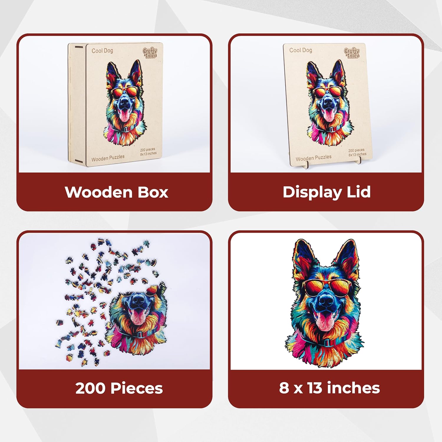 Wooden Puzzles for Adults - Cool Dog 200 Pieces of 5mm. Unique Animal Shaped Wood Puzzles Adult and Kids, for Puzzle Lovers, Wooden Jigsaw Puzzles for Adults, (8x13in)
