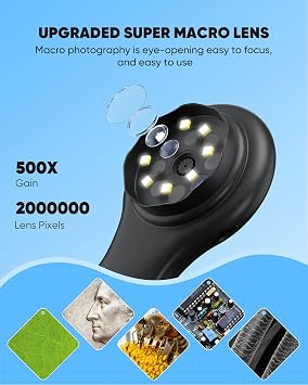 Microscope for Kids - Mini Pocket Digital Kids Microscope, Portable Handheld USB 500X Magnifying Glass, 4X Zoom, Christmas Birthday Gifts for Boys Girls Aged 3-12