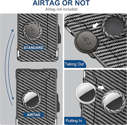 Miniatura 5 de umoven AirTag - Cartera para hombre, con funda de aluminio desplegable, clip para dinero, ranuras de cuero delgado, soporte para tarjetas de