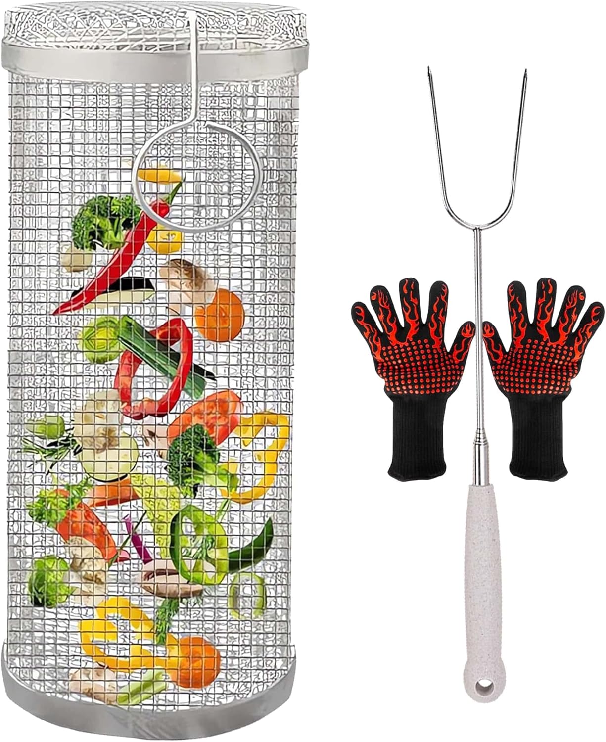 BBQ Accessories Grill Rack Basket,Portable Outdoor Stainless Steel Camping Barbecue Rack,Barbecue Grilling Baskets for Grill Vegetables, Fish, Meat Camping Essentials