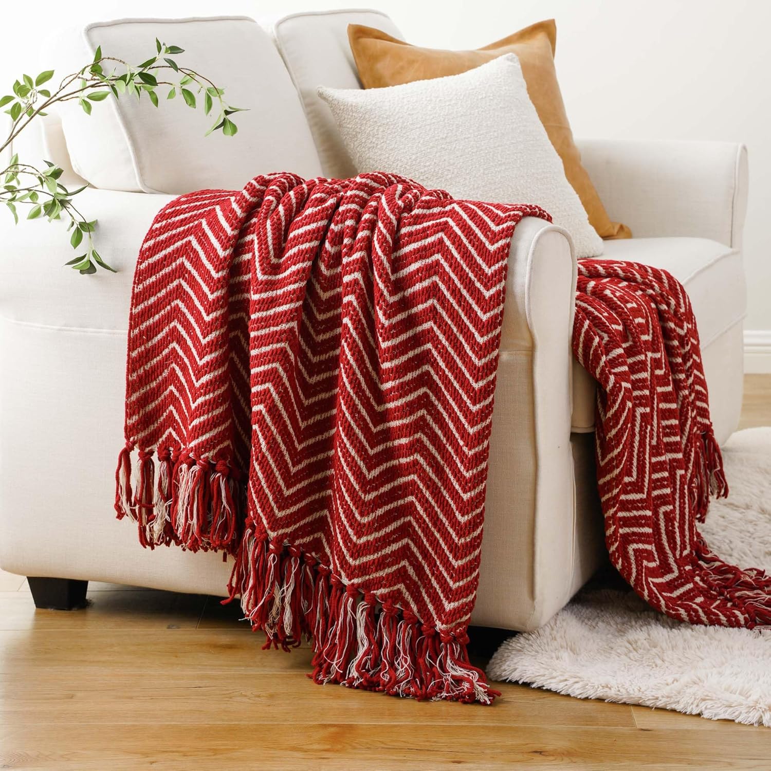 BATTILO HOME Red Throw Blanket for Couch, Decorative Knit Red Blanket
