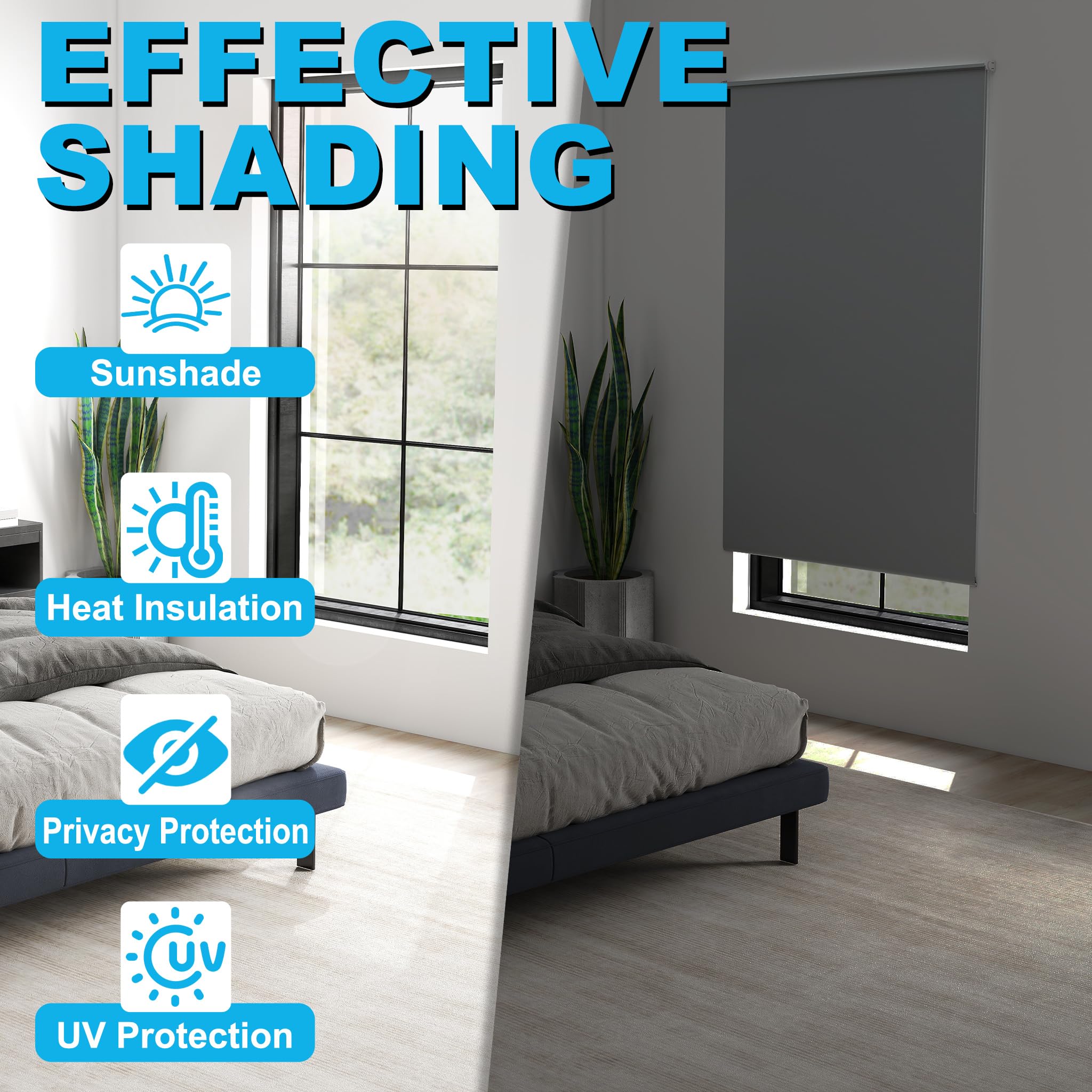 UISEBRT Tenda oscurante senza fori per finestre 80x210 cm Klemmfix Tenda a rullo laterale per protezione dai raggi solari (Grigio)