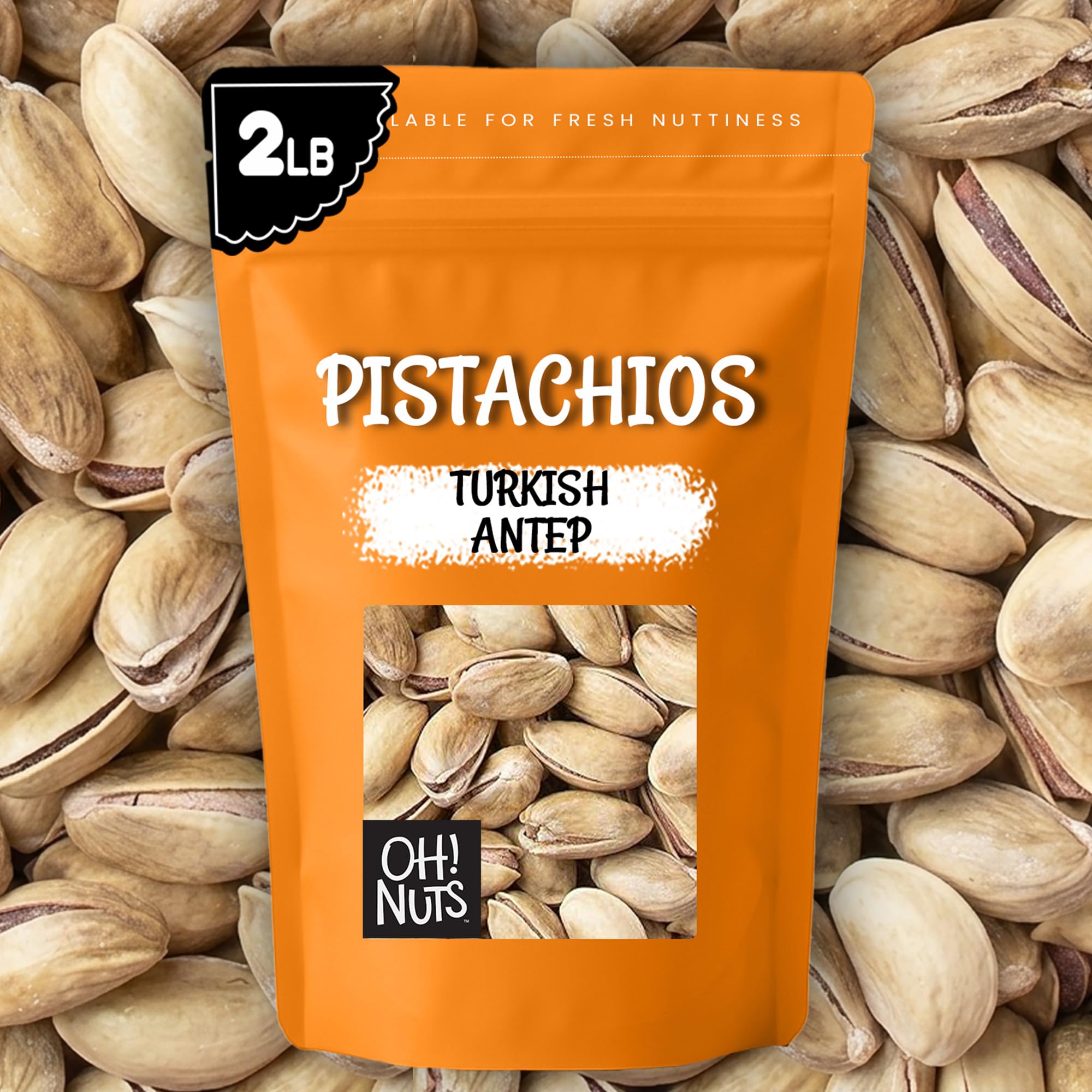 Oh! Nuts 2 LB Specialty Pistachios Finely Salted | Imported Turkish Antep Pistachios Roasted and Lightly Salted (Package May Vary)