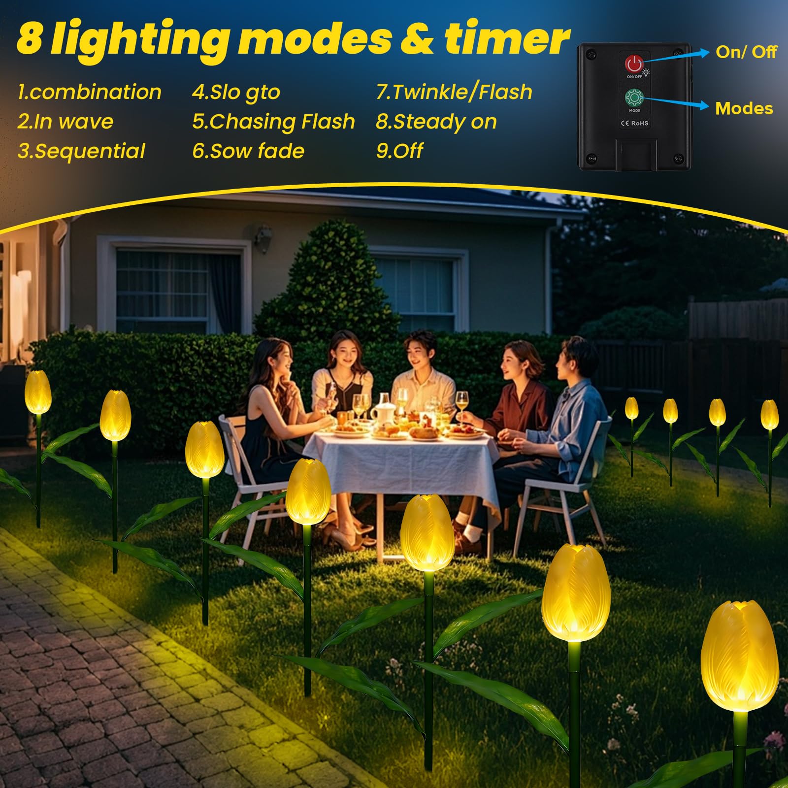 Luci solari per esterni, impermeabili, confezione da 6 pezzi, fiori di tulipano luminosi con regali da giardino, decorazioni per cortile, regali di fiori artificiali per mamma, feste, casa