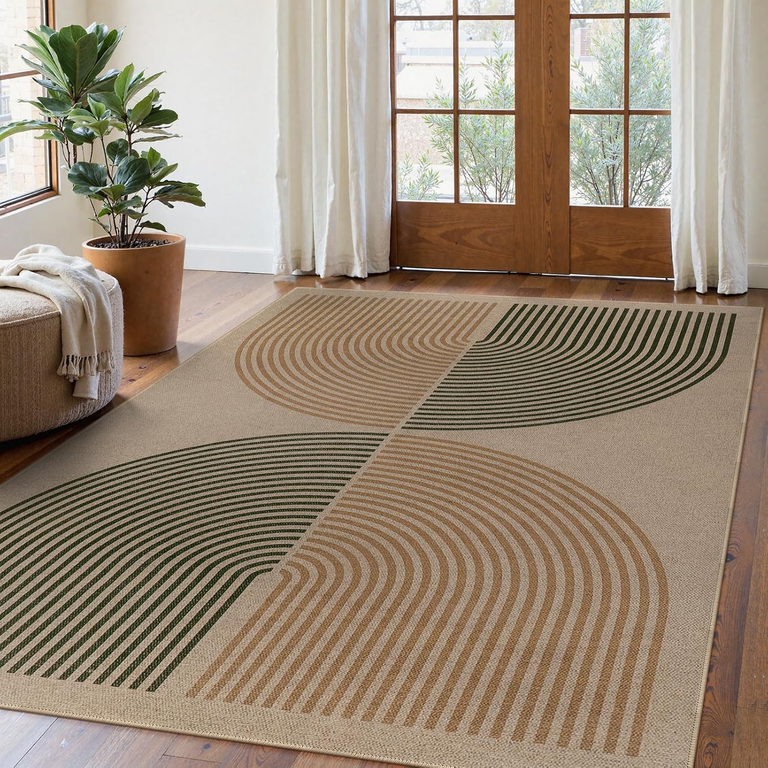 Lahome Modern Rainbow Easy Jute Rug, Washable 5x7 Area Rugs for Living Room Black Farmhouse Dining Room Rug, Contemporary Natural Throw Mat Non Slip Floor Carpet for Office RV Patio 5' x 7' (Rectangular) Nature/Bi-color Rainbow