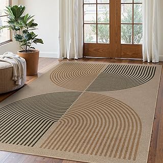 Lahome Modern Rainbow Easy Jute Rug, Washable 5x7 Area Rugs for Living Room Black Farmhouse Dining Room Rug, Contemporary Natural Throw Mat Non Slip Floor Carpet for Office RV Patio