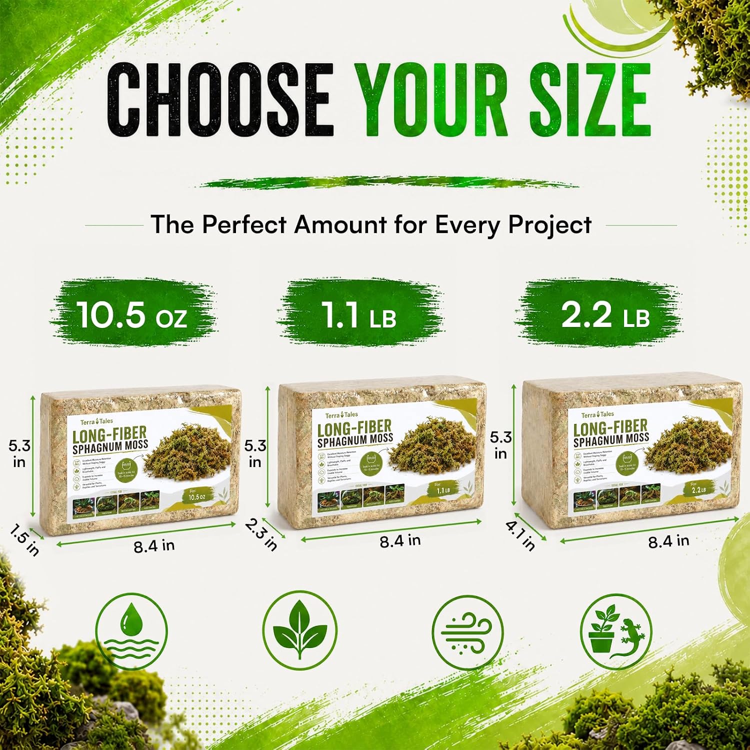 1.1LB Natural Long Fiber Sphagnum Moss Compressed Brick Expands to 30QT, Premium Orchid Moss for Repotting, Carnivorous Plants, Propagation, Moss Pole, Terrarium, Indoor Outdoor Gardening