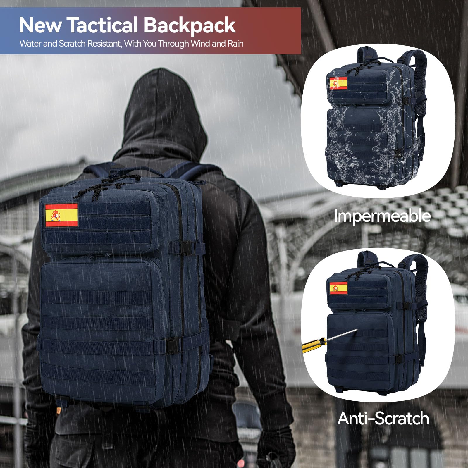 Delgeo Sac à Dos Tactique Militaire,45L Grande Capacité Sac à Dos, Pliable Imperméable Sac à dos Survie, Alpinisme, Randonnée, Trekking, Camping, Aventure ou Voyage