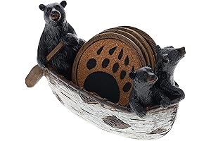 Montana Decor: 3 Black Bears Canoeing Coaster Set