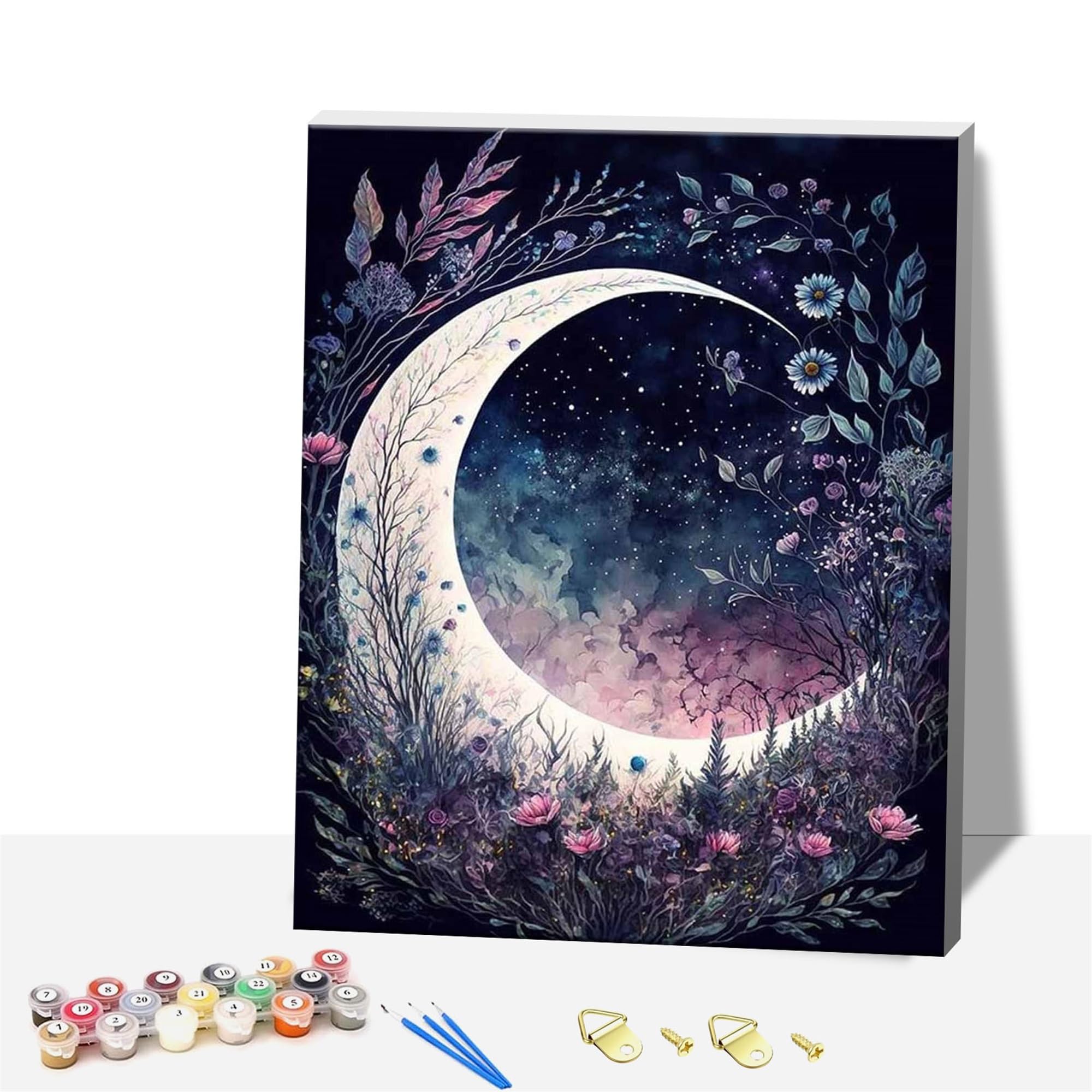 Nanjdian Moon Wooden Framed Paint By Number For Adult,Diy Painting Kits For Adults,Color By Numbers,Small Paint By Number Canvas Crafts Watercolor For Beginners Hoom Decor (Moon)