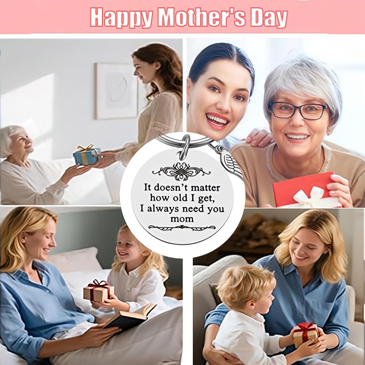 mother's day gift from daughter son, mom keychain for birthday valentine christmas, 'no matter how old i am i still need you mom' with velvet pouch