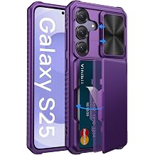 Vihibii for Samsung Galaxy S25 Case, Built-in Card Holder 4 Cards, [RFID Blocking] & Slide Camera Cover, Military Grade Drop Protection, Rugged Case for Samsung Galaxy S25 6.2" 5g, Dark Purple