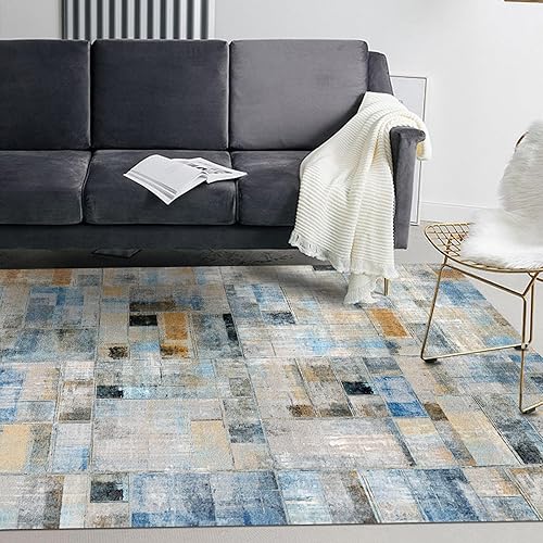 Miniatura 7 de Alfombra a cuadros irregulares de 2 x 3 pies, para sala de estar, dormitorio, cocina, respaldo antideslizante, no se desprende, alfombra suave