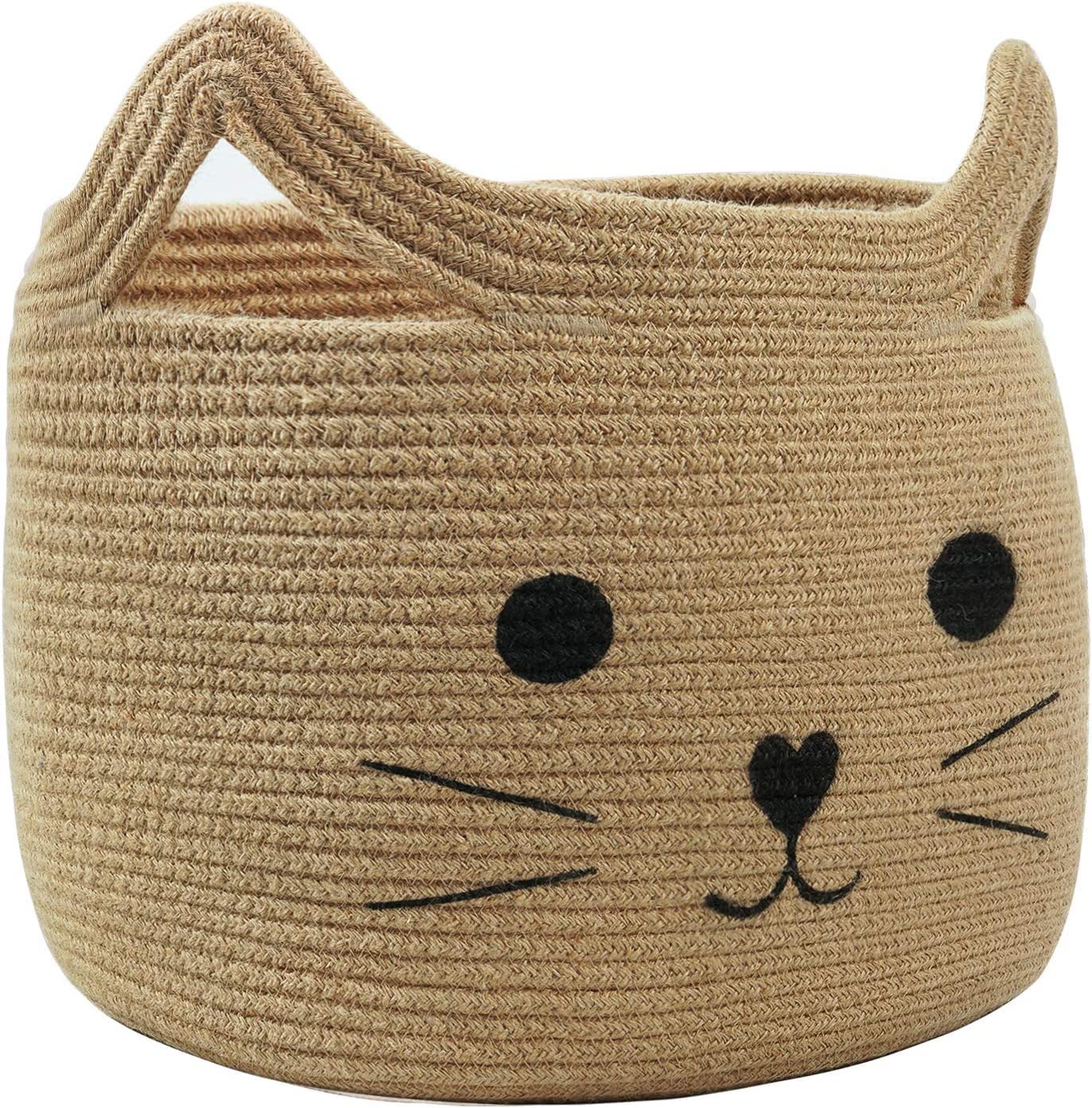 ALBY Large Woven Jute Rope Storage Basket, Laundry Basket Organizer For Toys, Blanket, Clothes, Towels, Gifts | Pet Gift Basket For Cat, Dog - 15.7 L×11.8 H, Beige