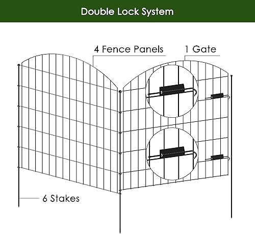 Miniatura 3 de Puerta y vallas de metal para jardín, para exteriores, ECG1191, 1 puerta + 4 paneles de cerca, 43.2 pulgadas de alto y longitud total 14.75 pies,