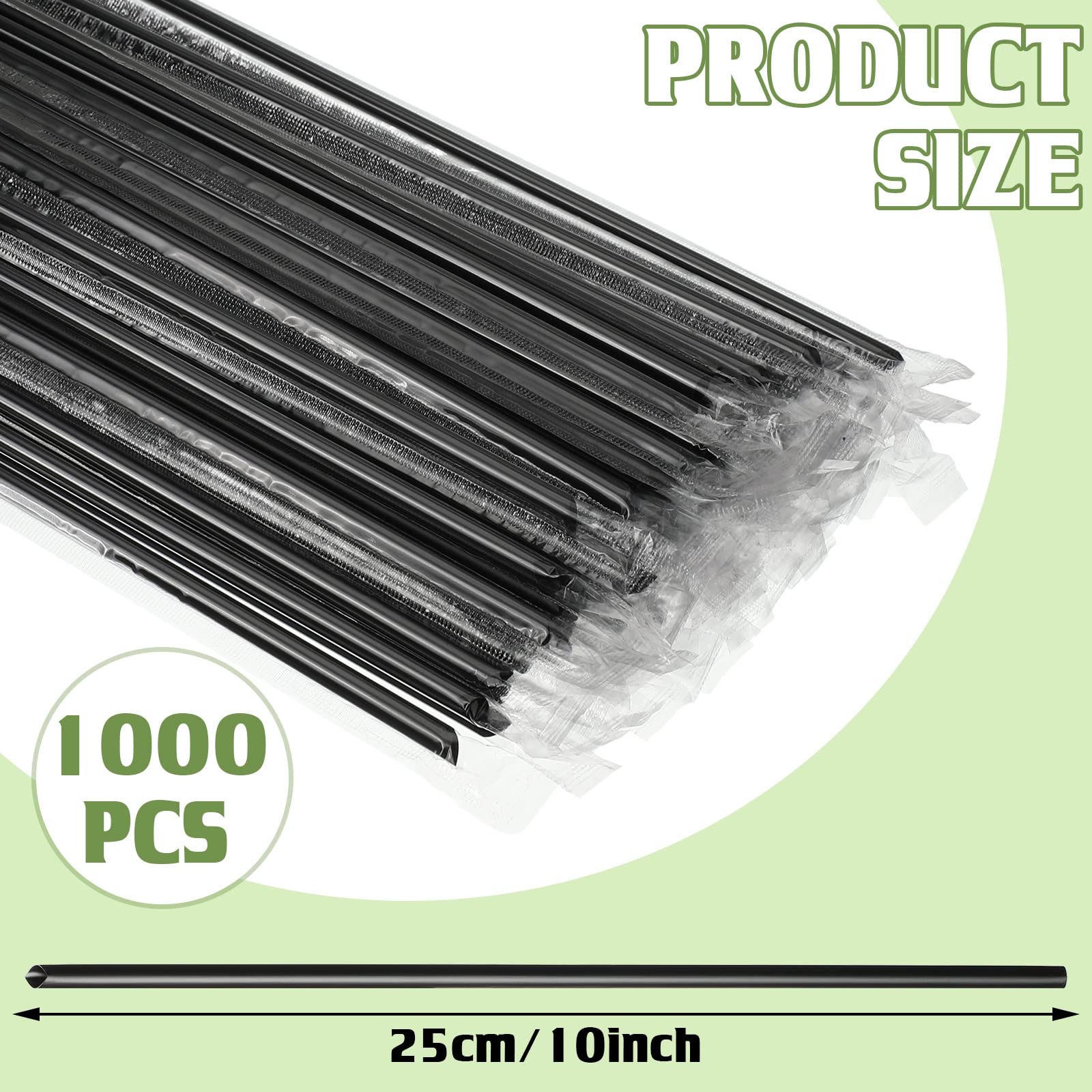 Gerrii 1000 Pcs 10 Black Plastic Straws Bulk Individually Wrapped Drinking Straws Extra Long Disposable Cocktail Straws for Party Restaurant Home Milkshakes Coffee Juice Beverage Smoothie