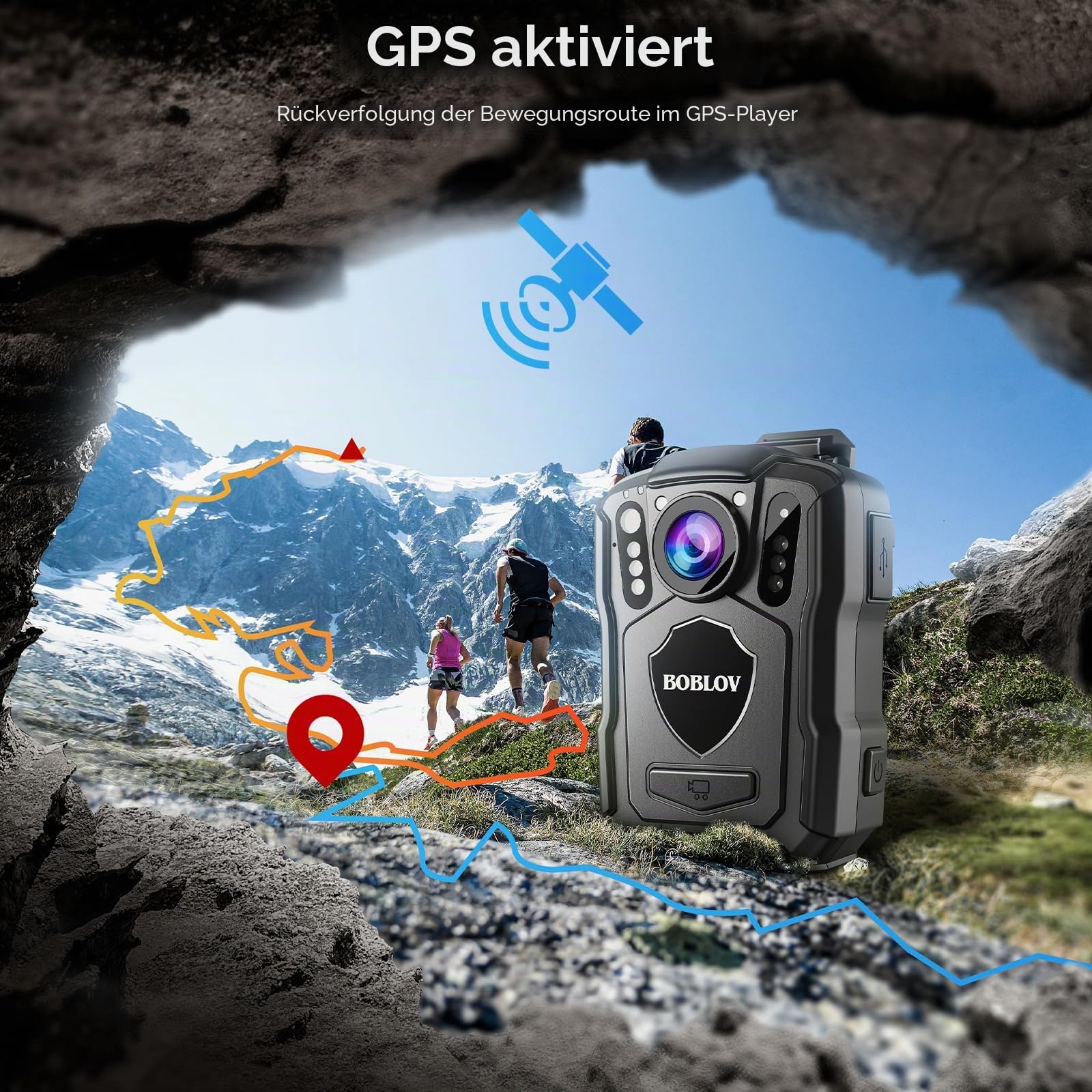 BOBLOV M5 256GB 2K Körperkamera mit Audio, 1440P GPS Police Body Cam für Strafverfolgungsbehörden, 4200 mAh Batterie, IP67 wasserdicht, Dash Cam für Autos mit Saugnäpftassenhalterung