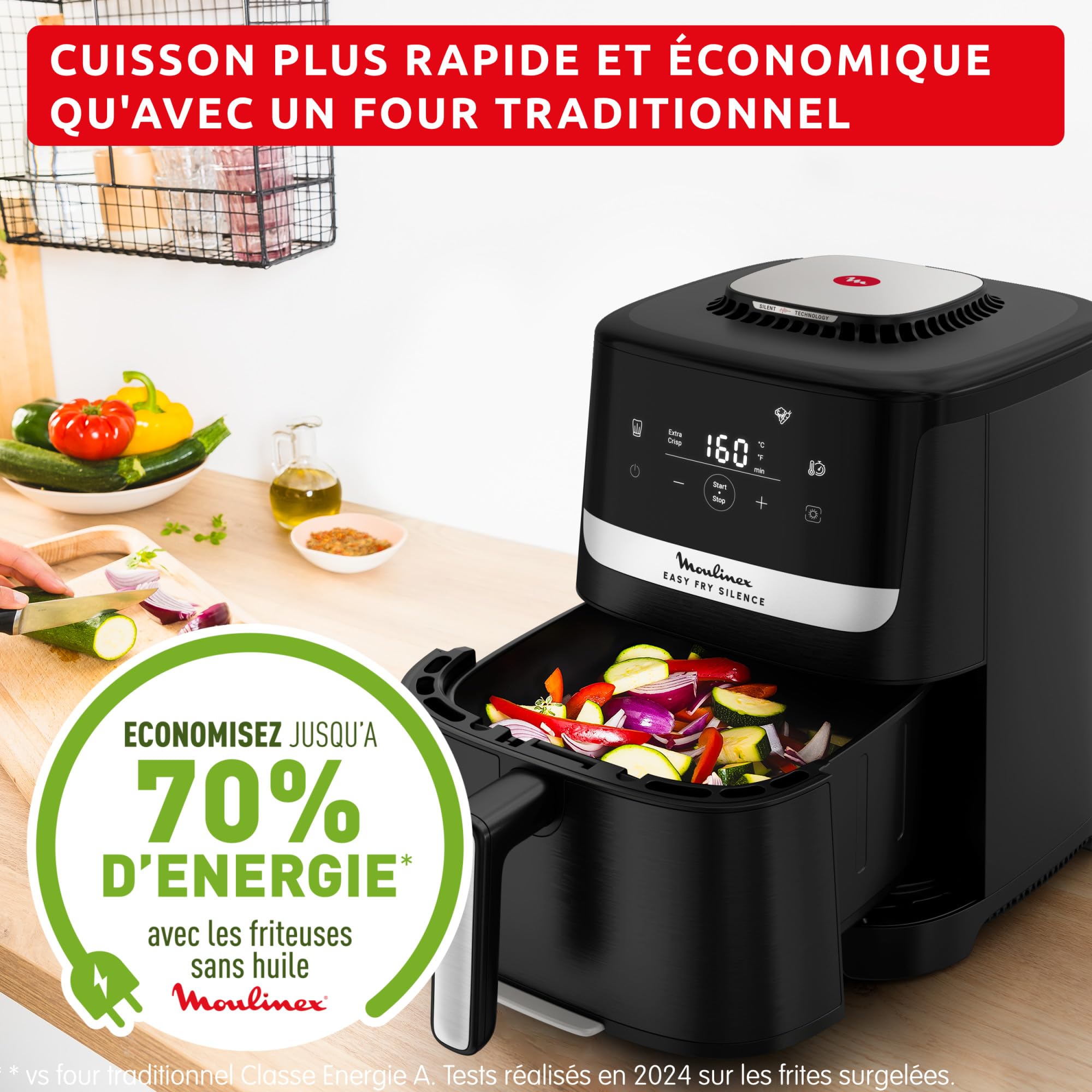 Moulinex Easy Fry Silence, air fryer, 5L, 1,5kg, Technologie Silence, Système Easy Clean & Store, Noir, EZ5528F0