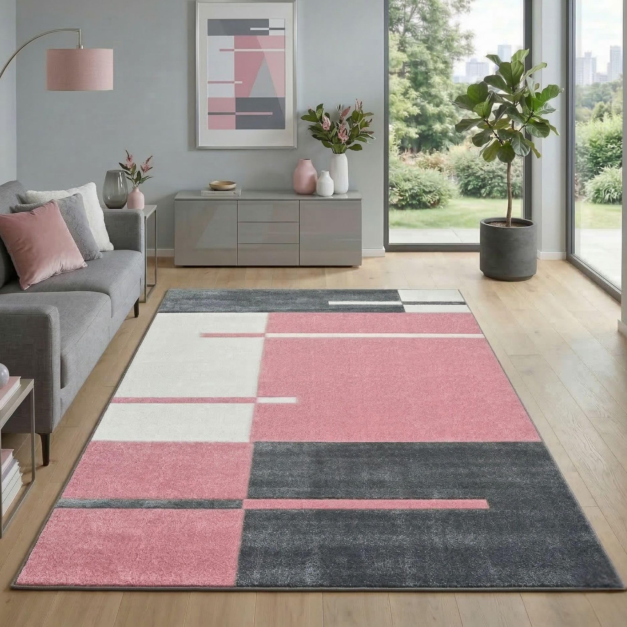 Carpetsale24 Teppich Kurzflor Konturenschnitt in Schwarz Grau Weiß - Kariertes Design, Extra Weich, Waschbar, Pflegeleicht - Für Wohnzimmer, Schlafzimmer, Esszimmer