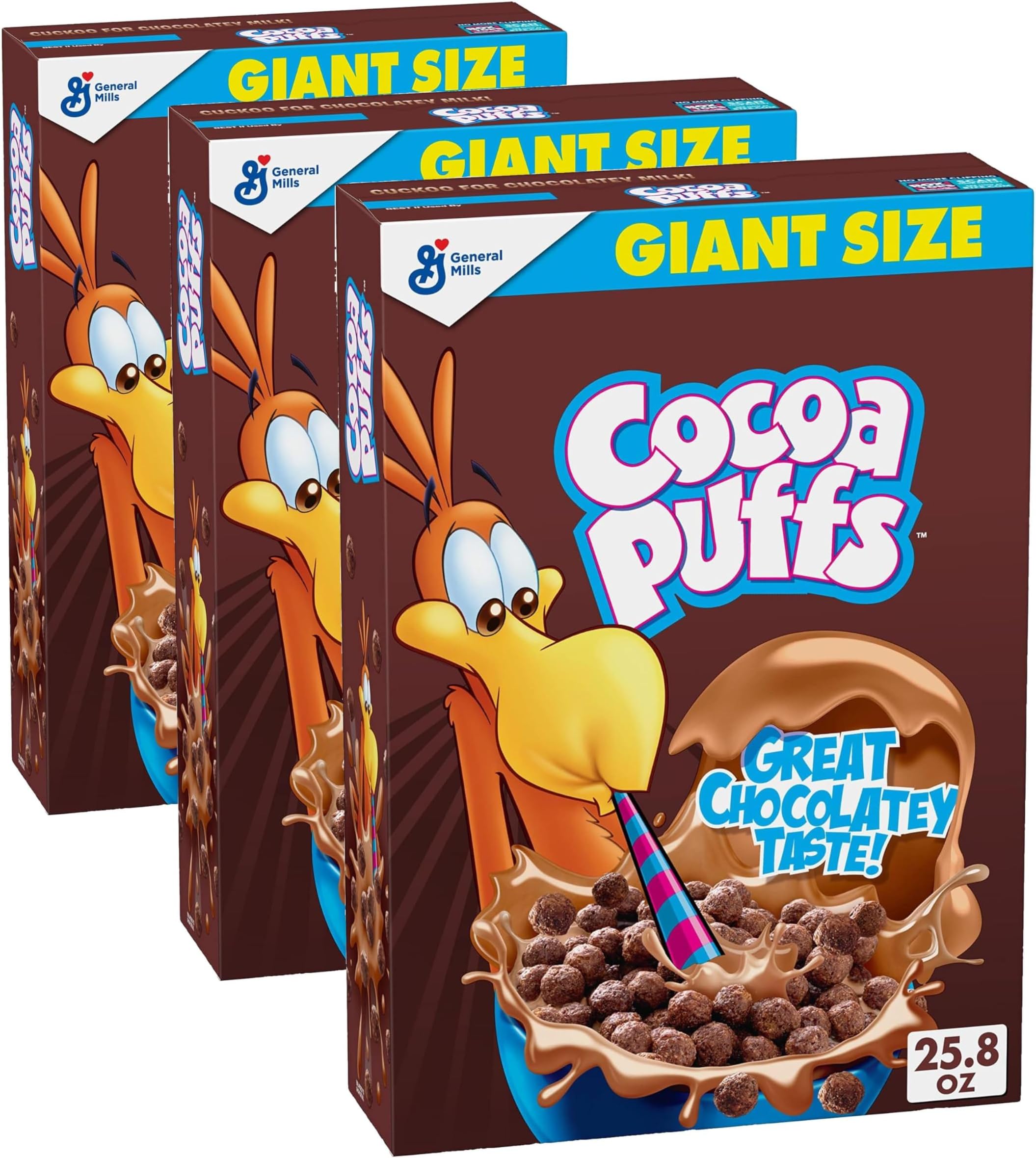 Cocoa Puffs, Chocolate Breakfast Cereal with Whole Grains, Giant Size, 25.8 oz (Pack of 3)