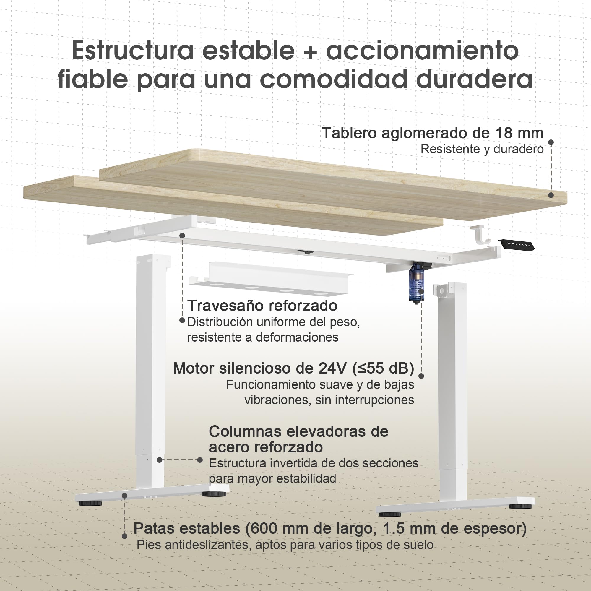 JUMMICO Escritorio eléctrico de Altura Ajustable 140 x 70 cm, Escritorio eléctrico con Bandeja de gestión de Cables, Escritorio de pie y Mesa abatible de 18 mm, Beige
