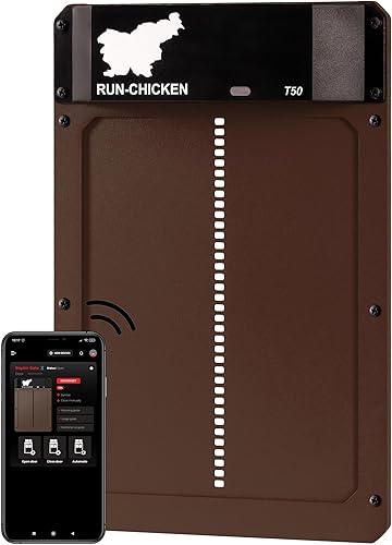 RUN-CHICKEN Modelo T50, puerta automática de gallinero, puertas de aluminio completas, detección de luz, temporizador de apertura retrasada por la