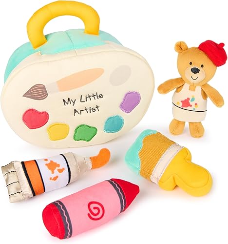 GUND Baby My Little Artist - Juego de peluches de 5 piezas con sonajero, juguete que chilla y cruje, juguete sensorial para bebés y recién nacidos,