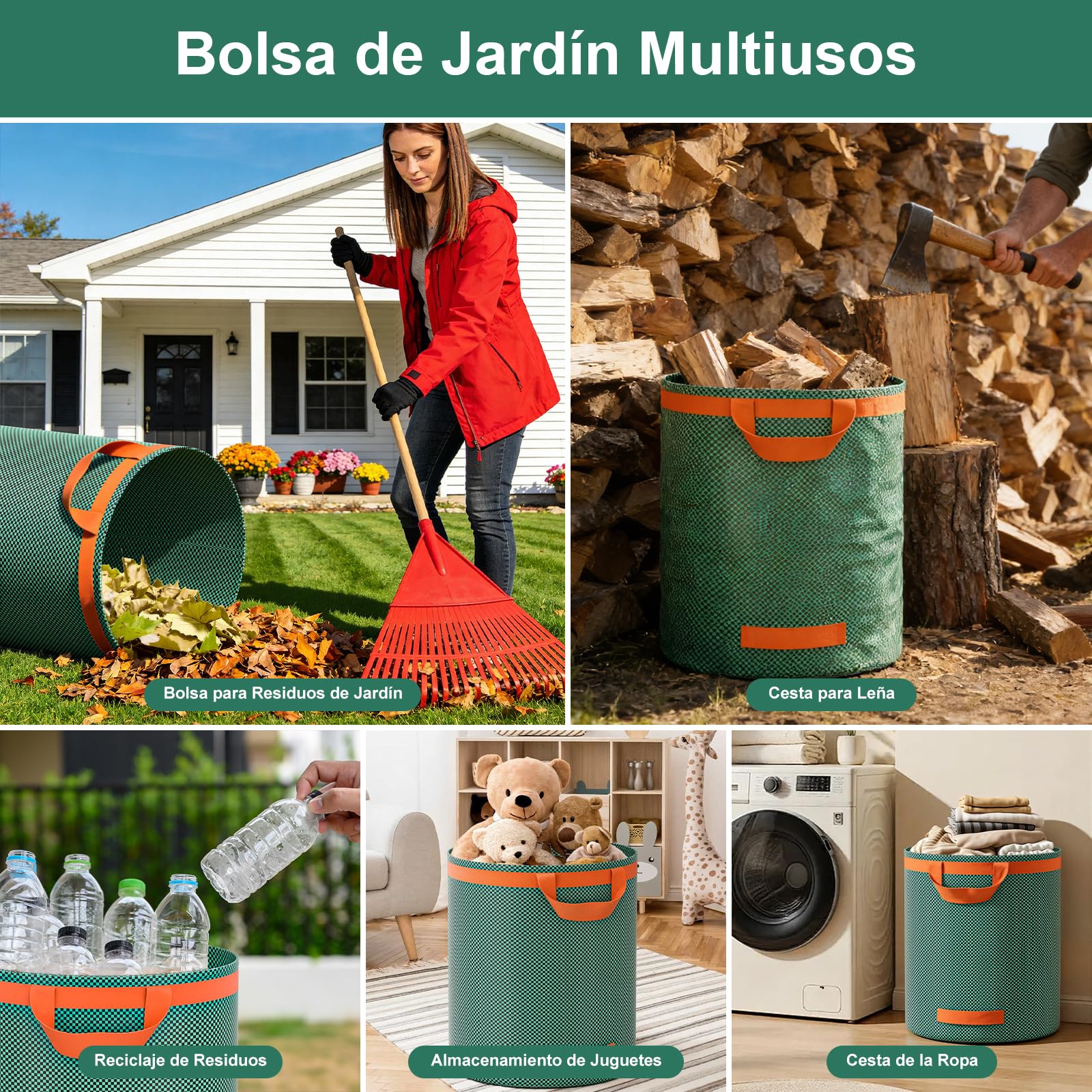 3x272L Jardineria de Sacos,Bolsas de Jardinería Bolsas de jardín reutilizables con Asas,Bolsa de Jardín Impermeables, Bolsas de Hojas Plegable