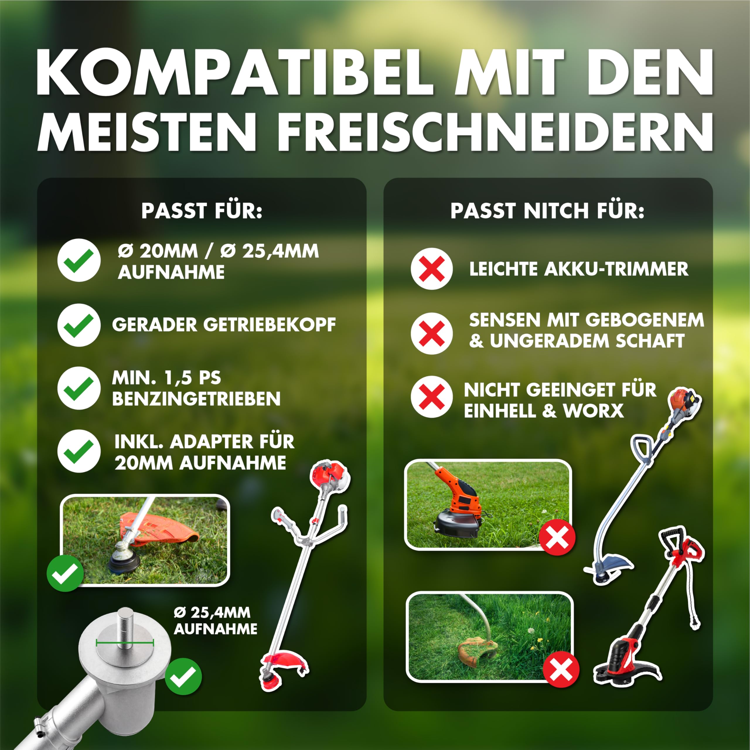 Heckenpracht® Profi Nylon Unkrautbürste für Freischneider | inkl. 42x PA 66 Nylonfäden | Wildkrautbürste für Motorsense aus Aluminium | 25,4mm Bohrung | Freischneider Zubehör