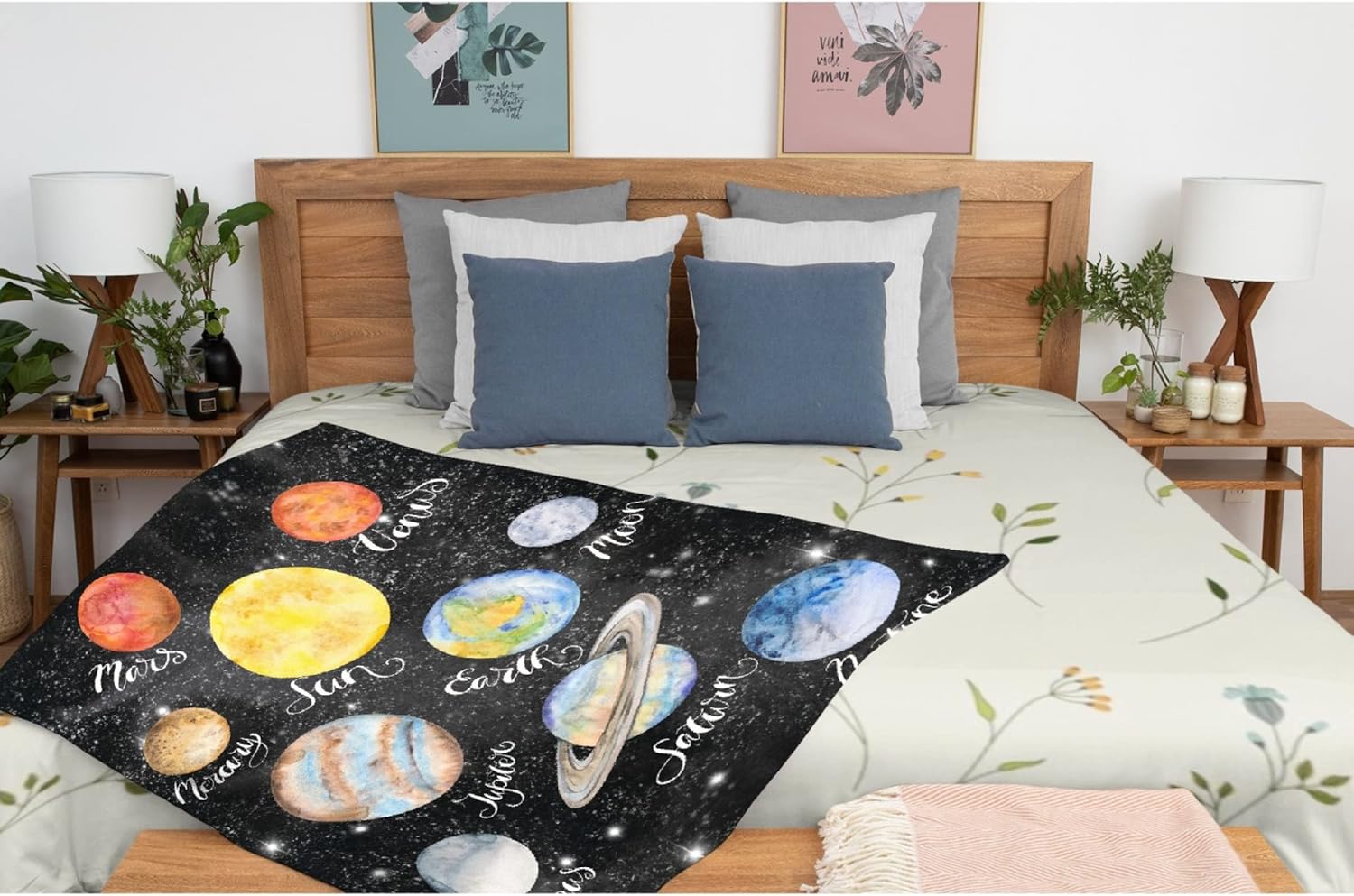 Planets Throw Blanket Fannel Fleece Super Soft Funny Blanket Travel Throw Blanket for Bed Couch Sofa 40 x 50 Inch for Kid - Image 3