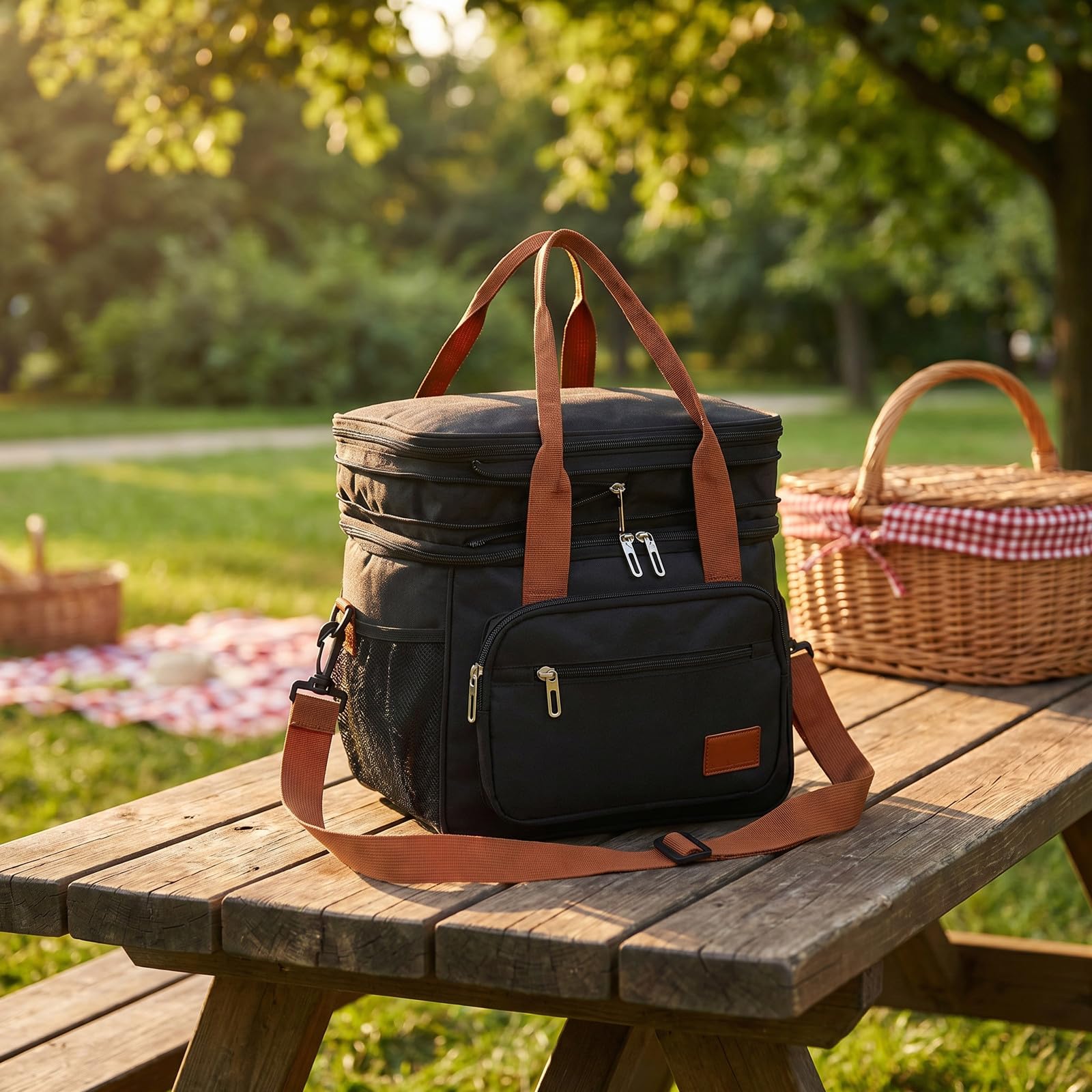 Luxshiny Fiambrera isotérmica para hombre y mujer, bolsa térmica de doble capa a prueba de fugas con diseño expandible para la oficina y picnics al aire libre, 28 x 26 x 25 cm.
